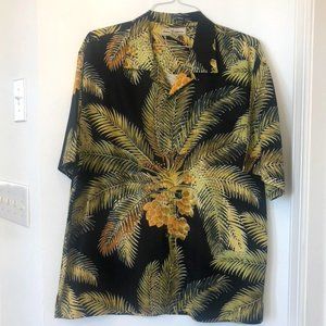 Men's Tommy Bahama Black and Gold Palm Tree Short Sleeve Shirt Size L